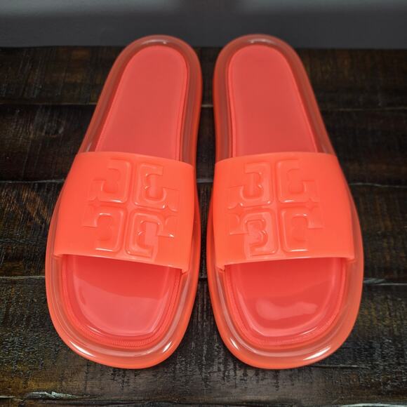 Tory Burch Bubble Jelly Womens Size 10 Big Logo Beach Sandal Slides Pink - Picture 2 of 10